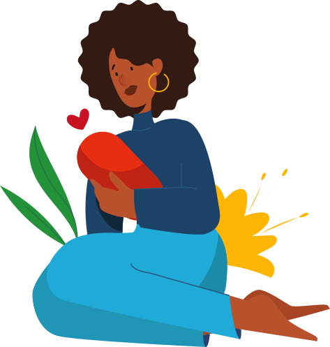 Ilustração de uma mulher segurando seu bebê